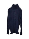 Women's Stripe Aran Cable Turtleneck Navy - THOM BROWNE - BALAAN 3