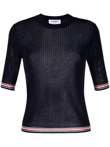 RWB trimmed pointel knit top FKA458AY3037 - THOM BROWNE - BALAAN 1