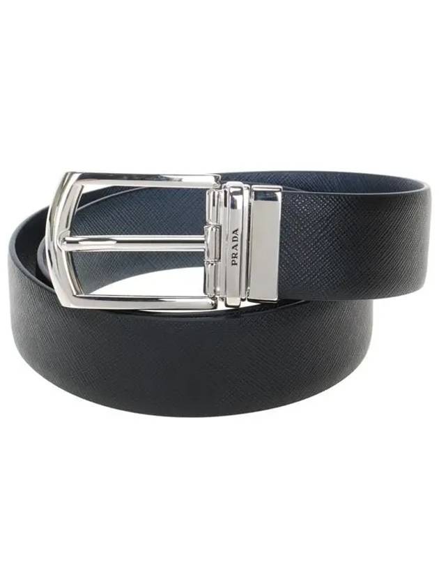 Saffiano Leather Reversible Belt Black Baltic Blue - PRADA - BALAAN 2