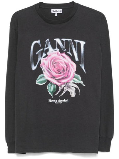 Future Heavy Rose Printed Long Sleeve T-Shirt Phantom - GANNI - BALAAN 2