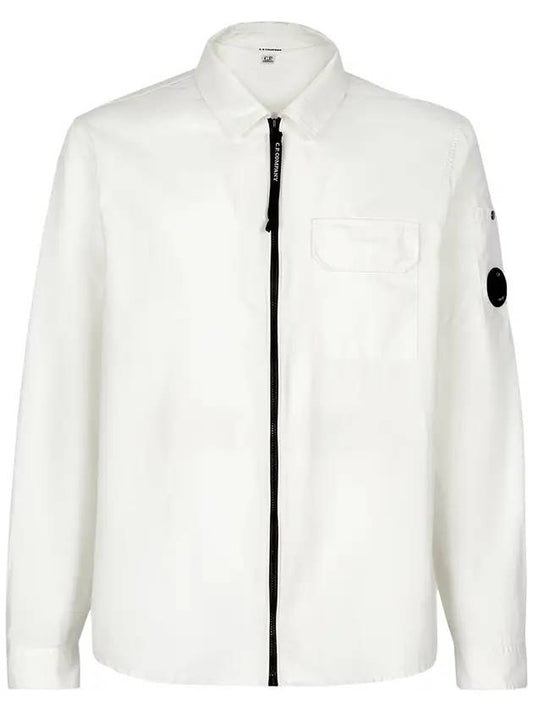 Lens Gabardine Shirt Zip-up Jacket White - CP COMPANY - BALAAN.