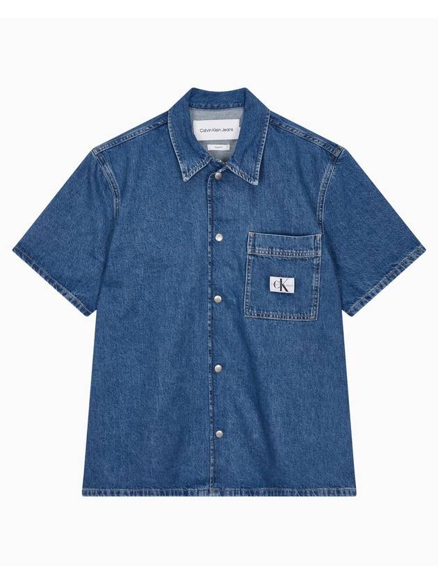 Jeans Camp Denim Short Sleeve Shirt Mid Blue - CALVIN KLEIN - BALAAN 1