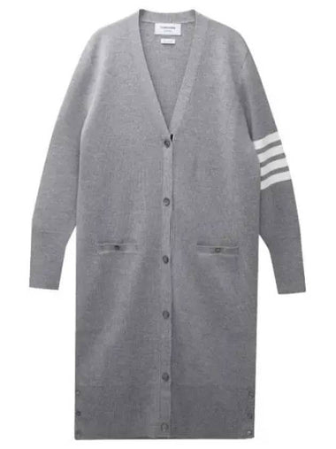 Diagonal stripe Milanese stitch merino wool long cardigan - THOM BROWNE - BALAAN 1