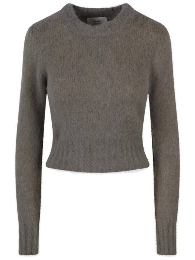 Brushed Wool Alpaca Knit Top Taupe - AMI - BALAAN 2