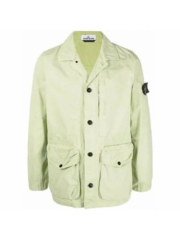 Brushed Cotton Canvas Old Effect Jacket Aqua Green - STONE ISLAND - BALAAN 2