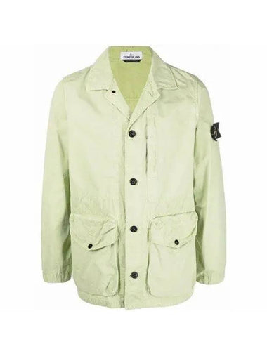 Brushed Cotton Canvas Old Effect Jacket Aqua Green - STONE ISLAND - BALAAN 1