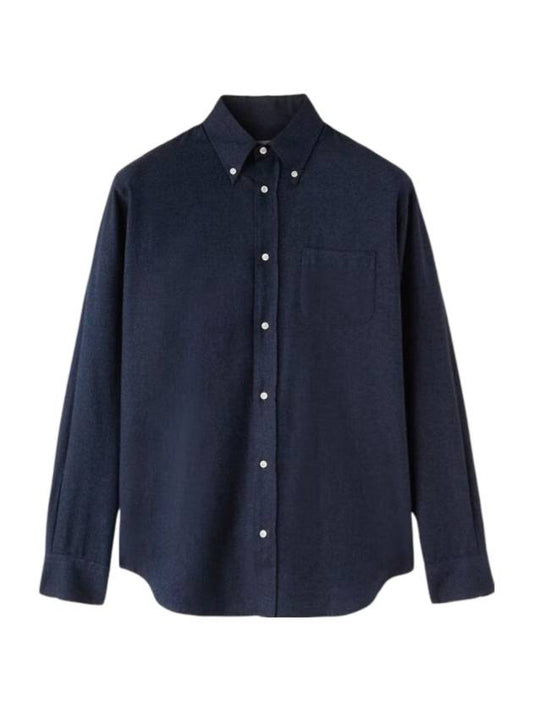 Agui Button Down Cotton Cashmere Long Sleeve Shirt Somber Blue - LORO PIANA - BALAAN 1