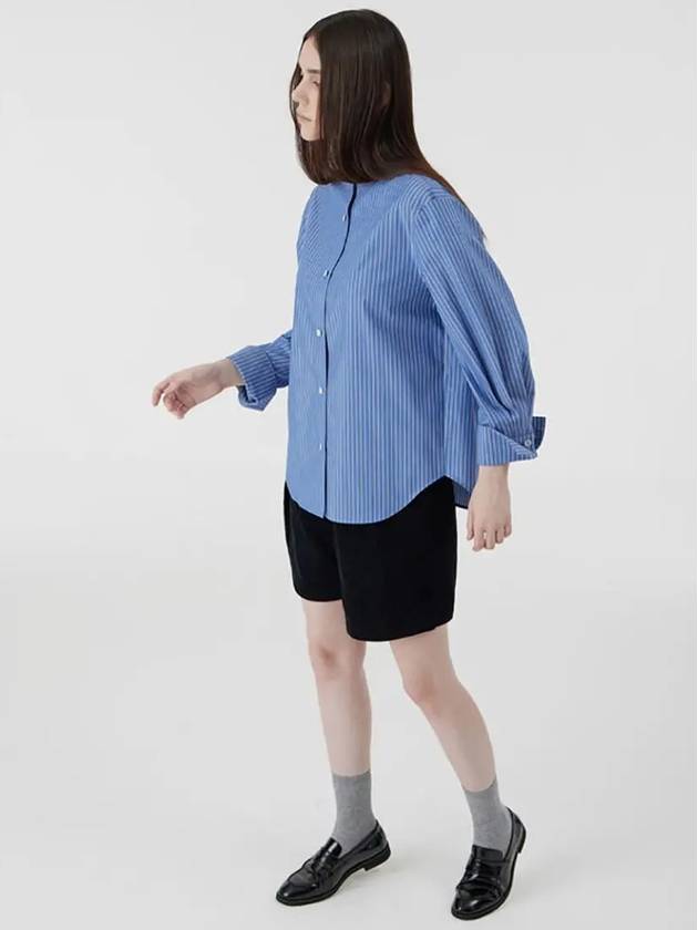 Sleeve volume overfit cotton striped china shirt deep blue 020 - VOYONN - BALAAN 7