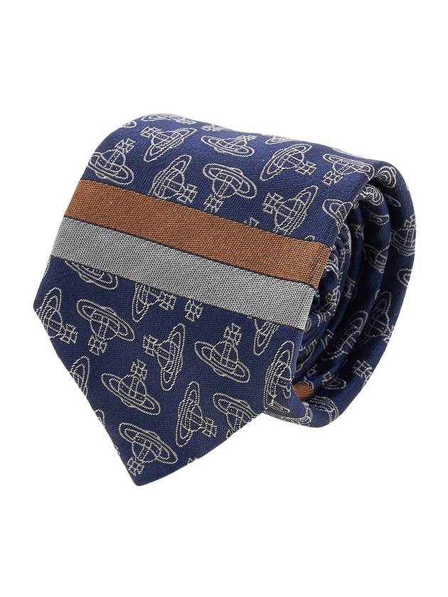 All Over Logo Jacquard Silk Tie Navy - VIVIENNE WESTWOOD - BALAAN 11