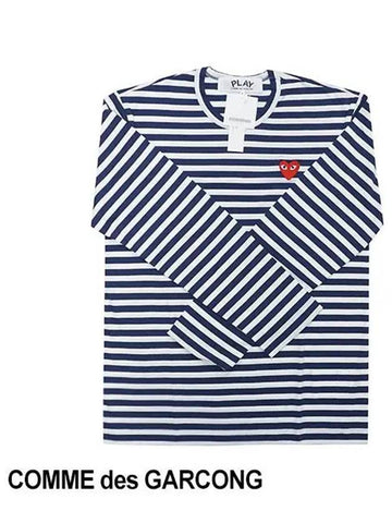 Play Red Heart Striped Long Sleeve T Shirt AX T010 051 AZ NAVY - COMME DES GARCONS - BALAAN 1