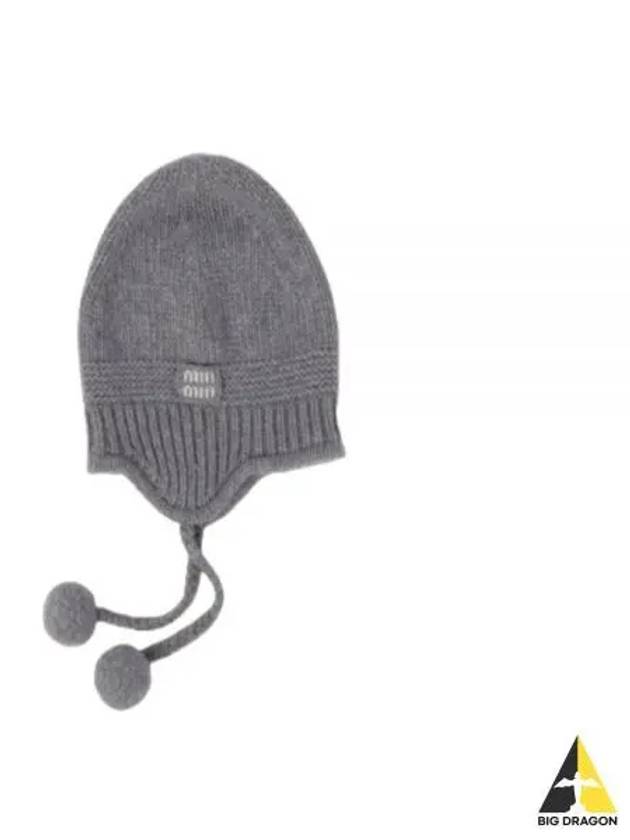 Logo Patch Knit Wool Cashmere Beanie Grey - MIU MIU - BALAAN 2