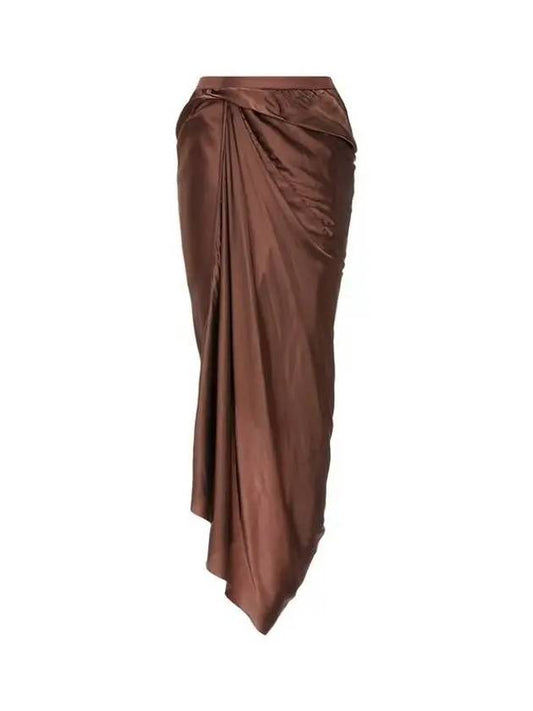 WOMEN Rayon Drape Wrap Skirt Brown 271636 - RICK OWENS - BALAAN 1