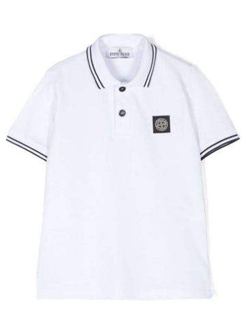 Kids Pinstripe Details Short Sleeve PK Shirt White - STONE ISLAND - BALAAN 1