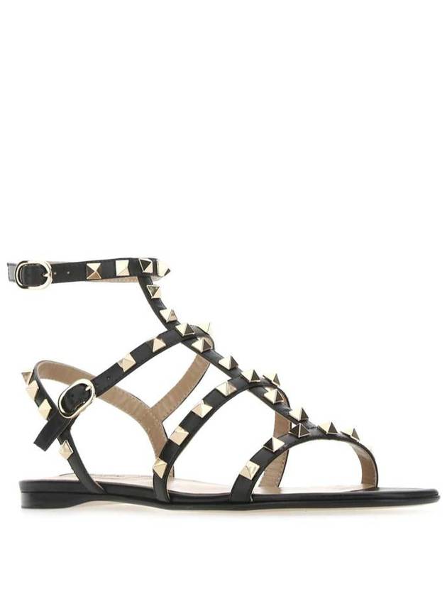 Rockstud Strap Flat Sandals Black - VALENTINO - BALAAN 3