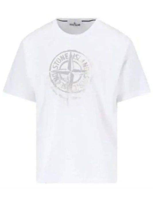 Men's Logo Print Crew Neck Short Sleeve T-Shirt White - STONE ISLAND - BALAAN 2