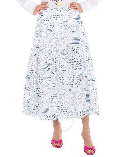 Women's Wave Mermaid Print A-Line Skirt Dark Blue - KENZO - BALAAN 2