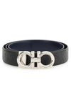 Reversible Gancini Leather Belt Navy Black - SALVATORE FERRAGAMO - BALAAN.