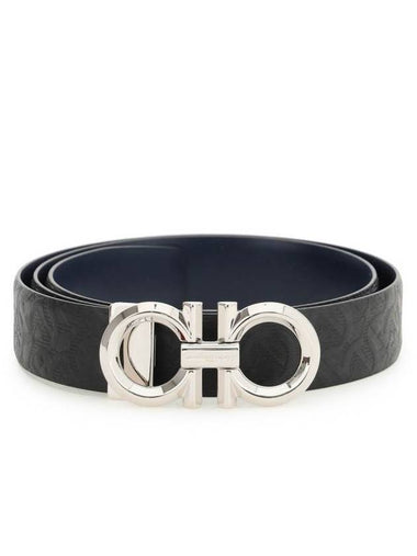 Gancini Buckle Reversible Leather Belt Navy Black - SALVATORE FERRAGAMO - BALAAN 1