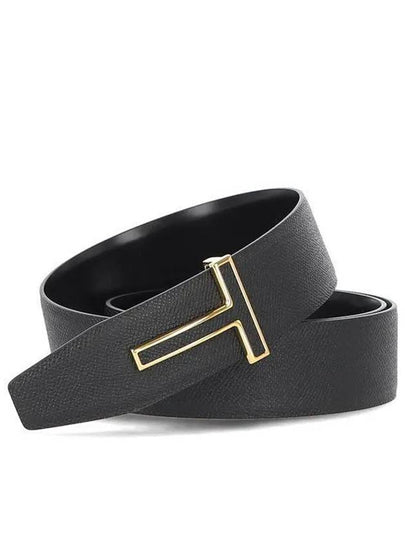 T Logo Buckle Calf Leather Belt Black - TOM FORD - BALAAN 2