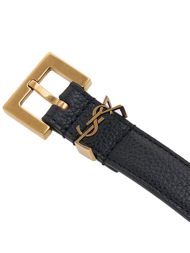 Cassandre Grained Leather Square Buckle Thin Belt Black - SAINT LAURENT - BALAAN 7