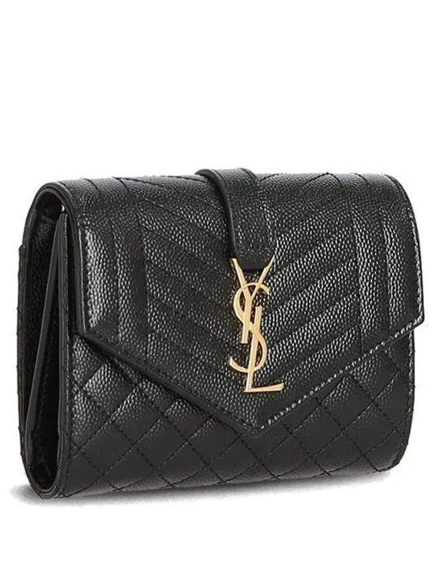 Monogram Envelope Compact Tri-Fold Matelasse Halfwallet Black - SAINT LAURENT - BALAAN 2