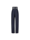 Double leather buckle belt high waist pants navy - ALAIA - BALAAN 2