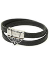 Triangle Logo Saffiano Logo Bracelet Black - PRADA - BALAAN 3