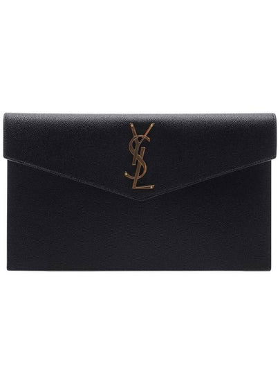 Uptown Grain de Poudre Embossed Leather Clutch Bag Black - SAINT LAURENT - BALAAN 2