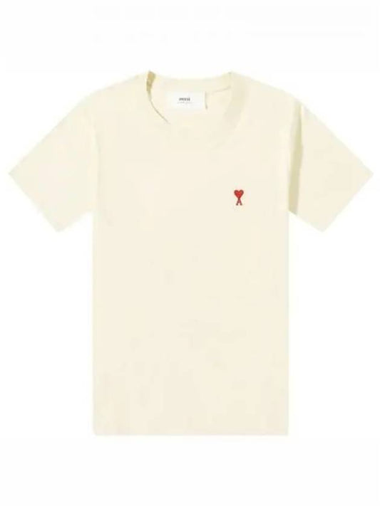 Small Heart Logo Short Sleeve T-Shirt Beige - AMI - BALAAN 2