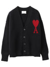 Heart Logo V Neck Wool Cardigan Black - AMI - BALAAN 2