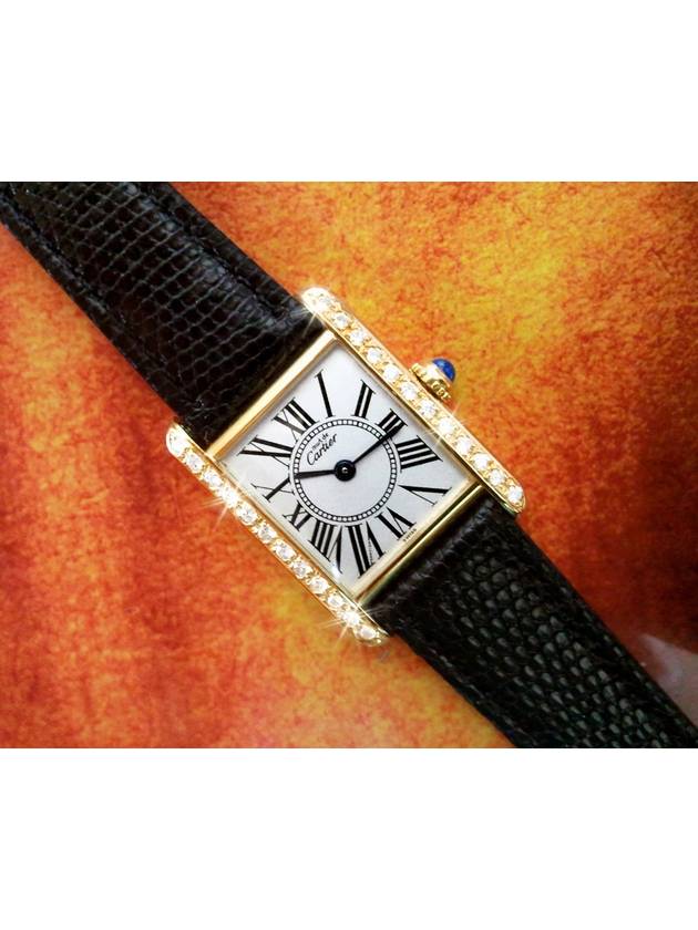 Tank Silver Plate Top Quality Diamond Women s Leather Watch - CARTIER - BALAAN 8