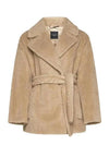 Ramino Belt Virgin Wool Fur Coat Beige - MAX MARA - BALAAN 3