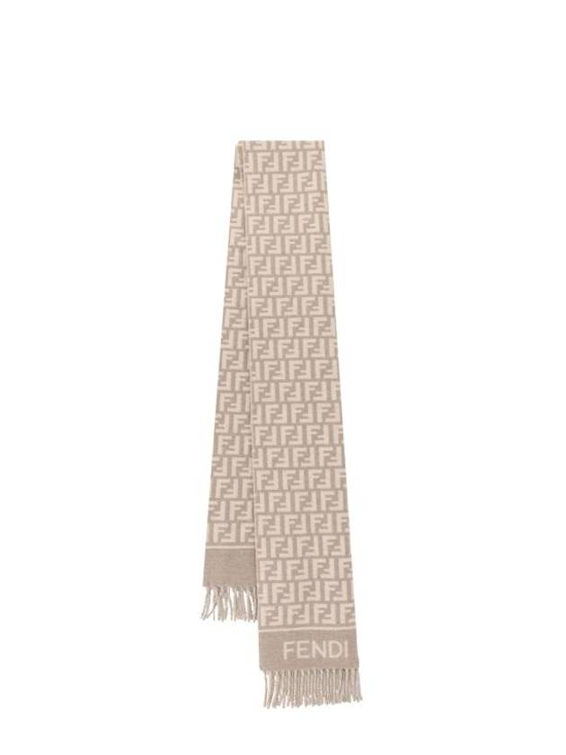 FF Jacquard Fleece Wool Cashmere Scarf Dove Grey - FENDI - BALAAN 1