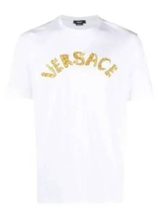 Seashell Baroque Embroidered Logo Crewneck Short Sleeve T-Shirt Black - VERSACE - BALAAN 2