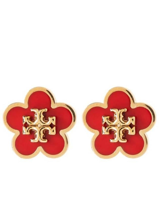 Kira Flower Stud Earrings Red Gold - TORY BURCH - BALAAN 1