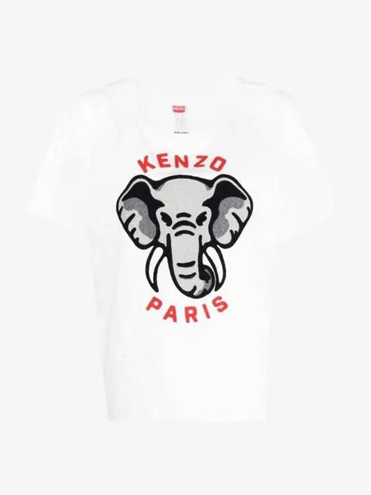 Elephant Cotton Short Sleeve T-Shirt White - KENZO - BALAAN 2