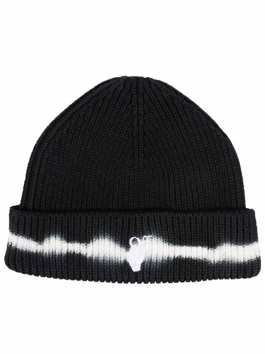 art logo knit beanie black - OFF WHITE - BALAAN.
