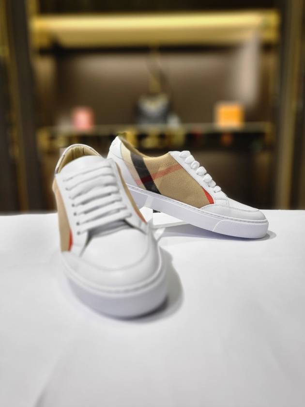 House Check Leather Sneakers Optic White - BURBERRY - BALAAN 5