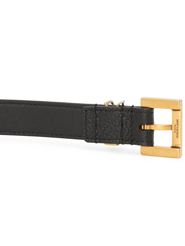 Cassandre Grained Leather Square Buckle Thin Belt Black - SAINT LAURENT - BALAAN 5