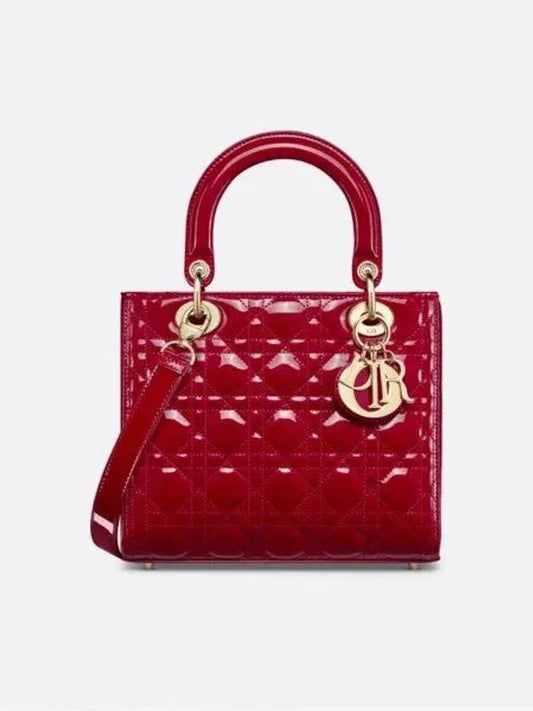 Lady Cannage Patent Calfskin Medium Tote Bag Cherry Red - DIOR - BALAAN 2