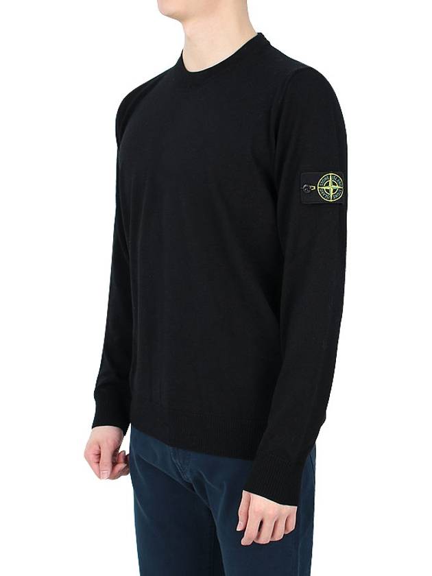 Regular Fit Crew Neck Wool Knit Top Black - STONE ISLAND - BALAAN 4