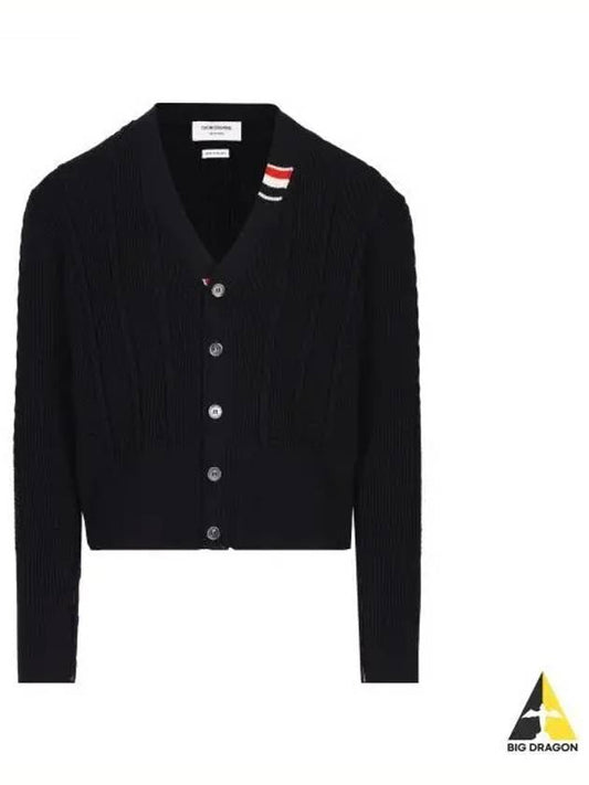 Cable Knitwear Virgin Wool Cardigan Navy - THOM BROWNE - BALAAN 2