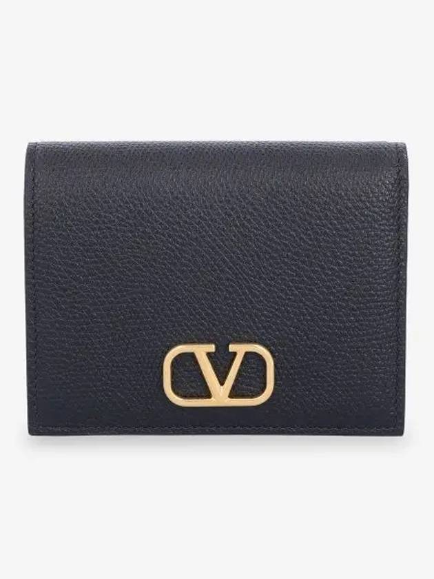 Compact V Logo Signature Calfskin Half Wallet Black - VALENTINO - BALAAN 2