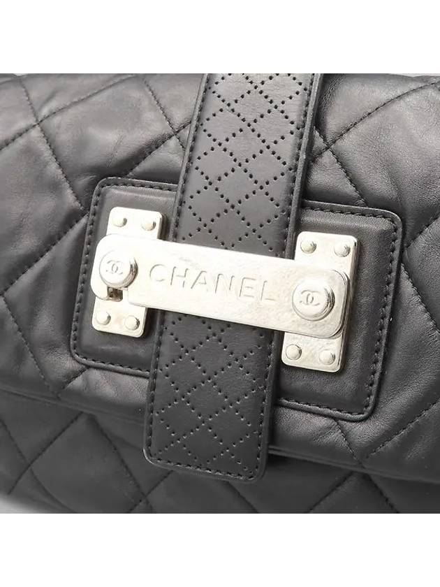 Black leather quilted silver logo lock decorated shoulder bag - CHANEL - BALAAN 5