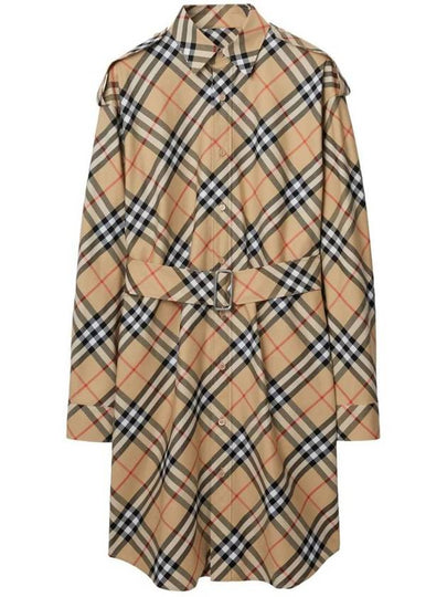 Check Cotton Shirt Midi Dress Beige - BURBERRY - BALAAN 2