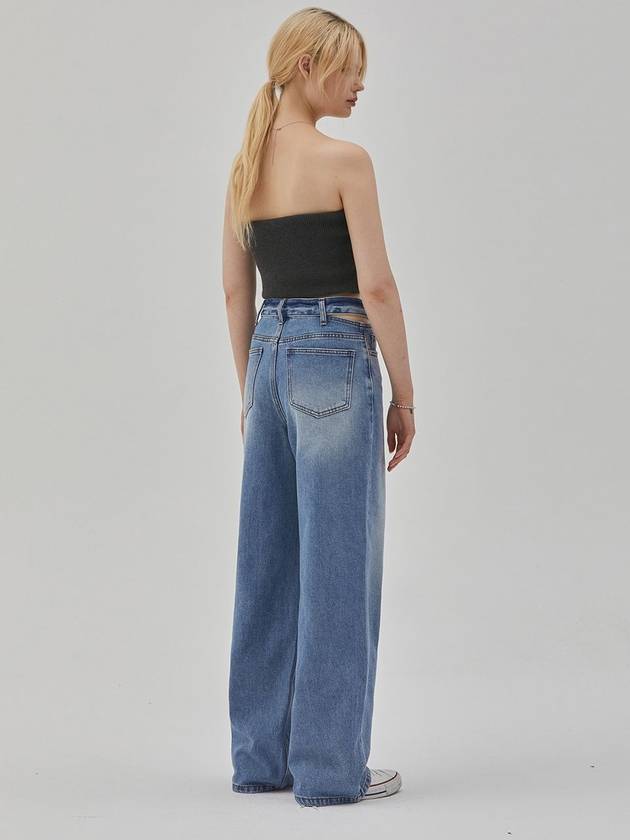 Belt Slit Denim Wide Jeans Blue - RYUL+WAI: - BALAAN 3