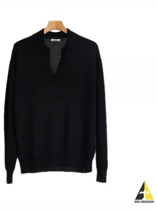 SUPER FINE CASHMERE SILK KNIT SKIPPER POLO A23SP02SC BLACK - AURALEE - BALAAN 1