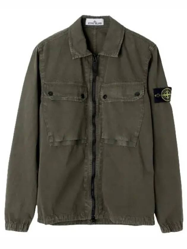 Brushed Organic Cotton Overshirt Jacket Dark Green - STONE ISLAND - BALAAN 2