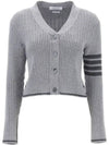 4 Bar Cable Wool Crop Cardigan Grey - THOM BROWNE - BALAAN 2