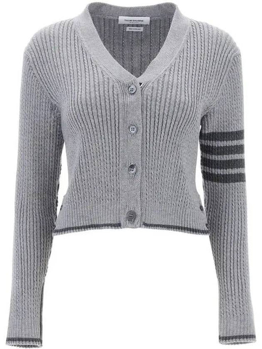 4 Bar Cable Wool Crop Cardigan Grey - THOM BROWNE - BALAAN 2